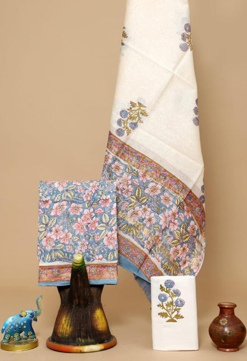 Designer Hand Block Print Maheshwari Silk Suit Set (MSL06)